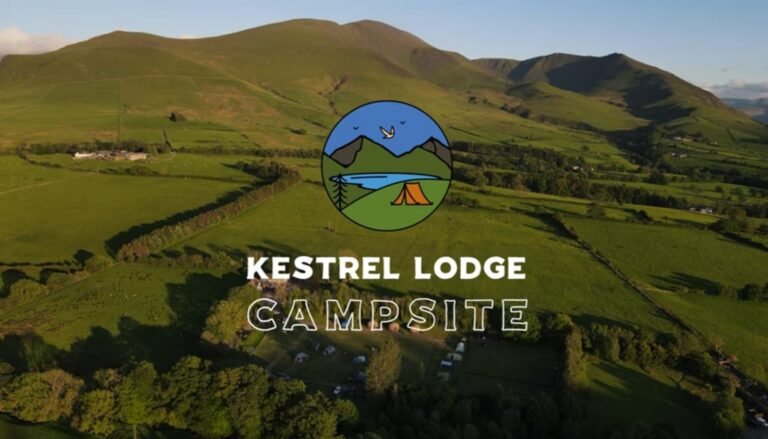 Kestrel Lodge Campsite Ariel with Logo 768x439